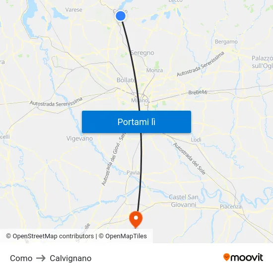 Como to Calvignano map