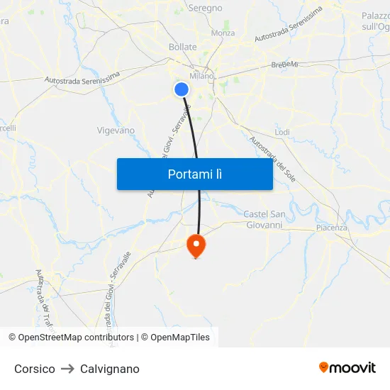 Corsico to Calvignano map