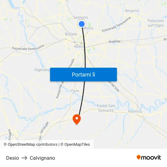 Desio to Calvignano map