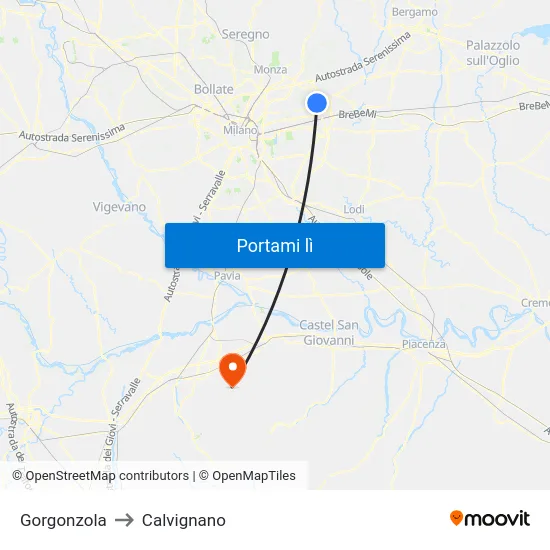 Gorgonzola to Calvignano map