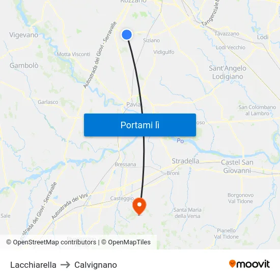 Lacchiarella to Calvignano map