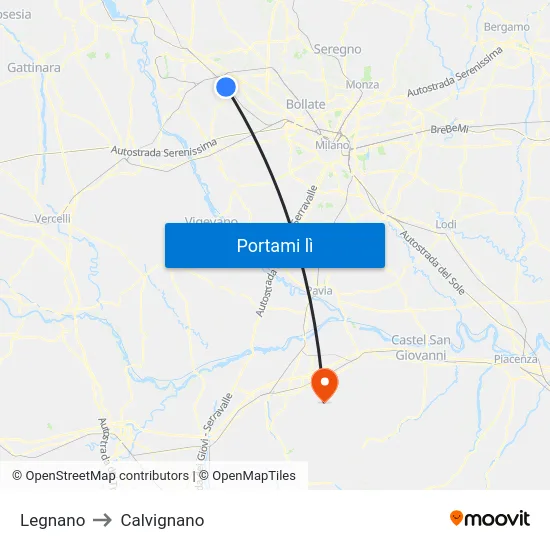 Legnano to Calvignano map