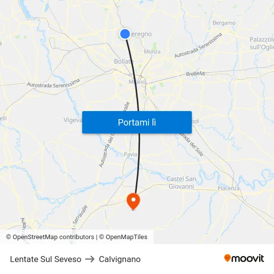 Lentate Sul Seveso to Calvignano map