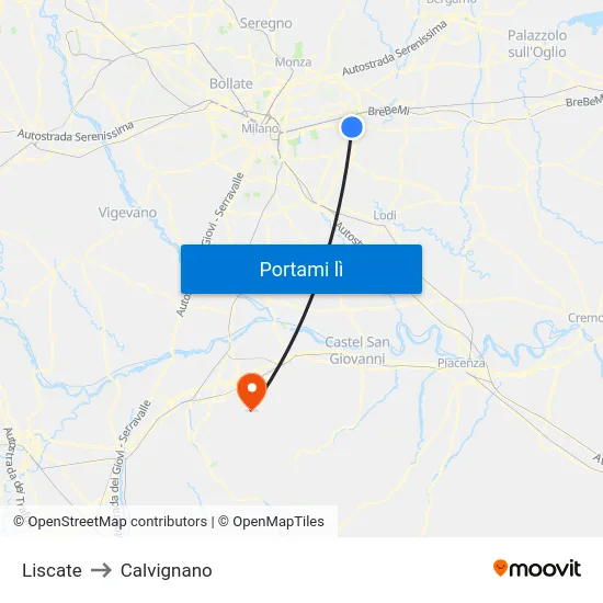 Liscate to Calvignano map