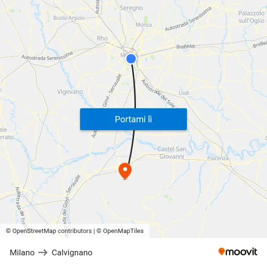 Milano to Calvignano map
