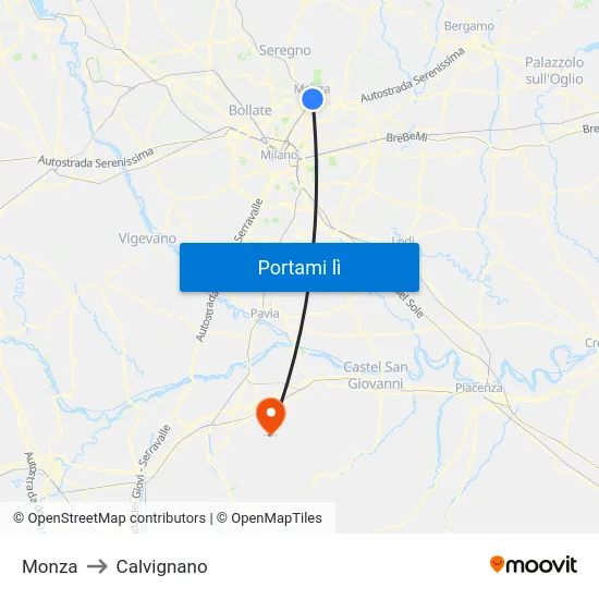 Monza to Calvignano map