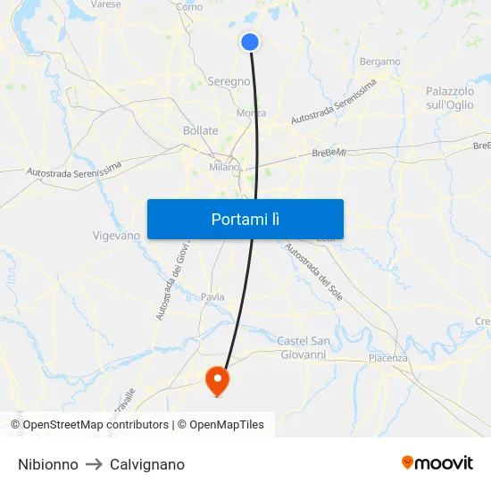 Nibionno to Calvignano map