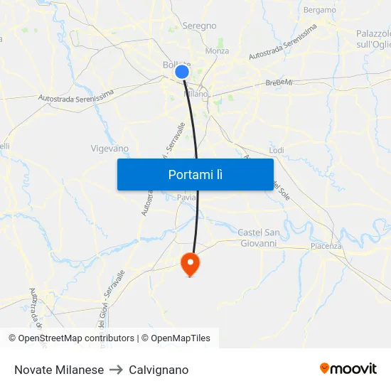 Novate Milanese to Calvignano map