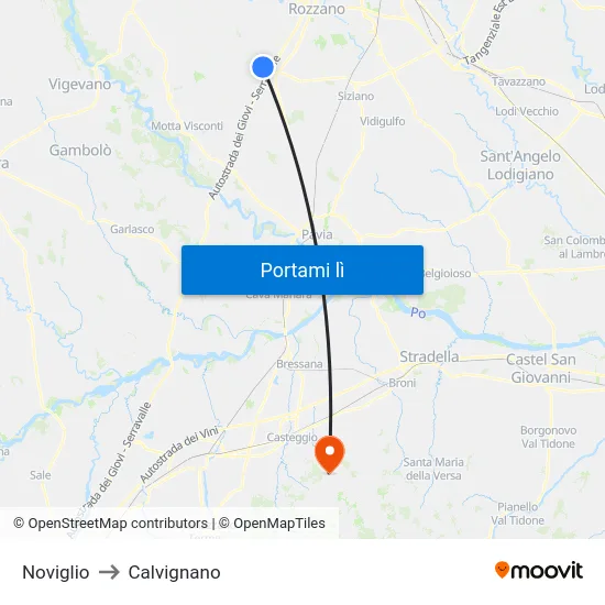 Noviglio to Calvignano map