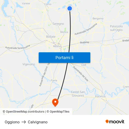 Oggiono to Calvignano map