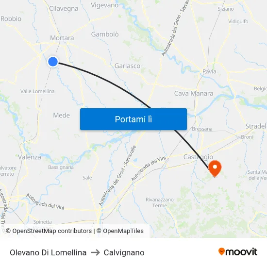 Olevano Di Lomellina to Calvignano map