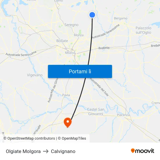 Olgiate Molgora to Calvignano map