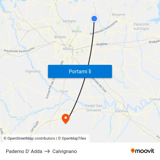 Paderno D' Adda to Calvignano map