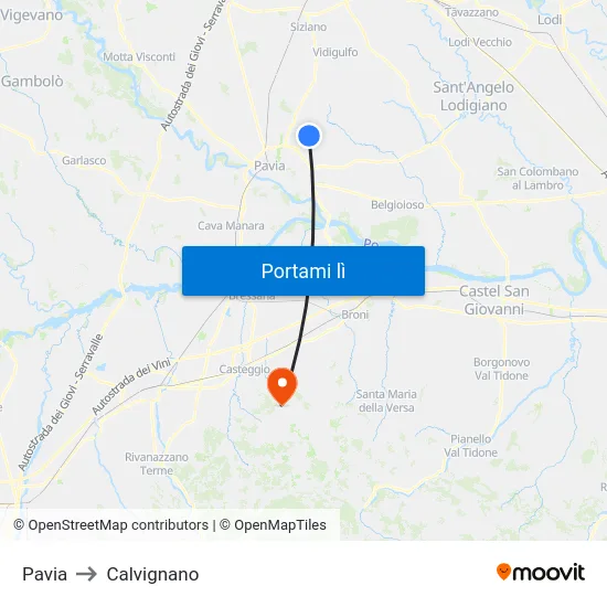 Pavia to Calvignano map