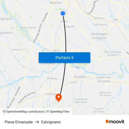 Pieve Emanuele to Calvignano map