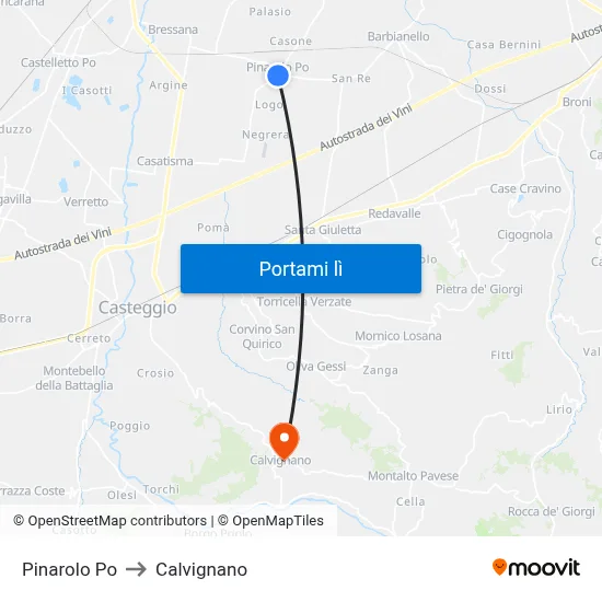 Pinarolo Po to Calvignano map