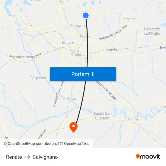 Renate to Calvignano map