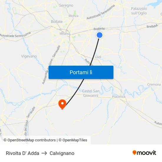 Rivolta D' Adda to Calvignano map