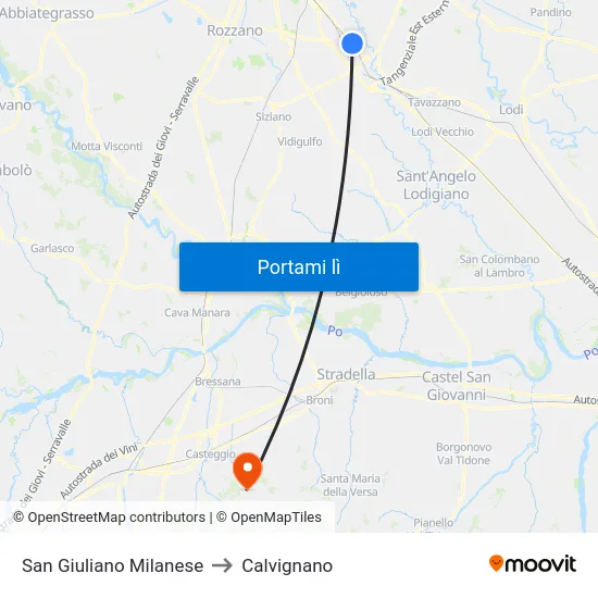 San Giuliano Milanese to Calvignano map