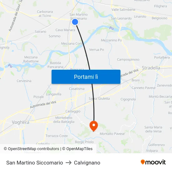 San Martino Siccomario to Calvignano map