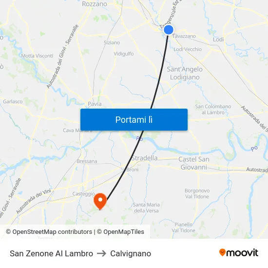 San Zenone Al Lambro to Calvignano map