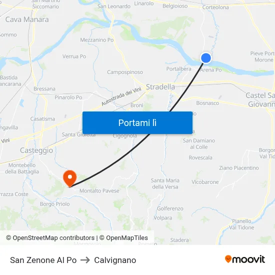 San Zenone Al Po to Calvignano map