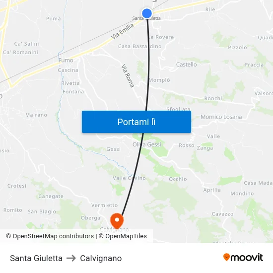 Santa Giuletta to Calvignano map