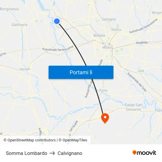 Somma Lombardo to Calvignano map