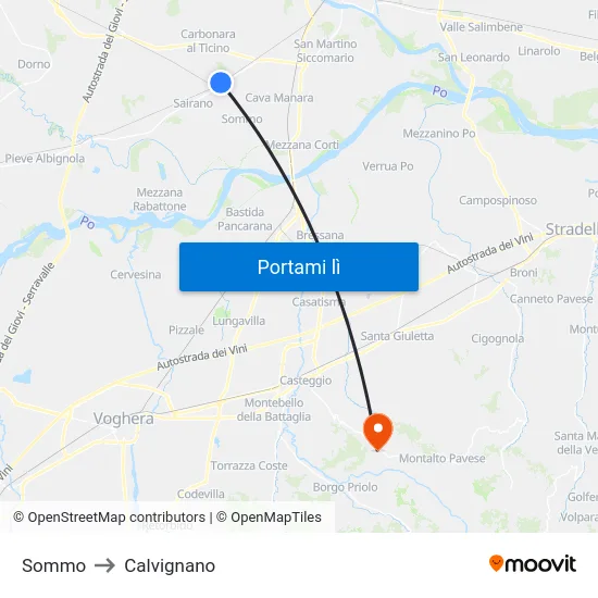 Sommo to Calvignano map