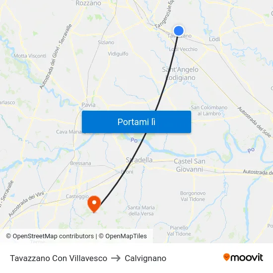 Tavazzano Con Villavesco to Calvignano map