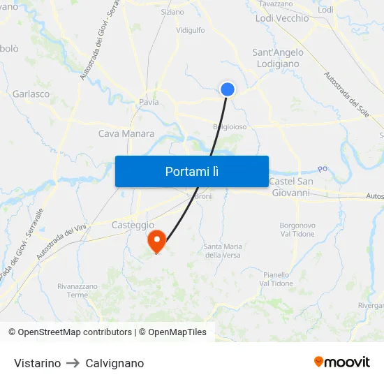 Vistarino to Calvignano map