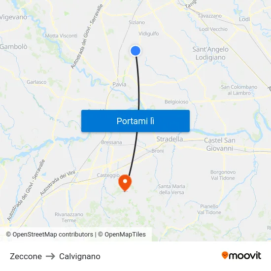 Zeccone to Calvignano map
