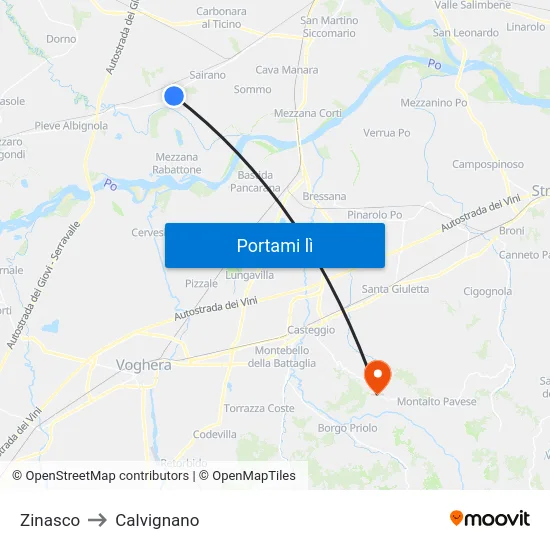 Zinasco to Calvignano map