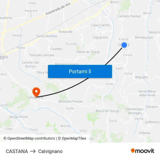 CASTANA to Calvignano map