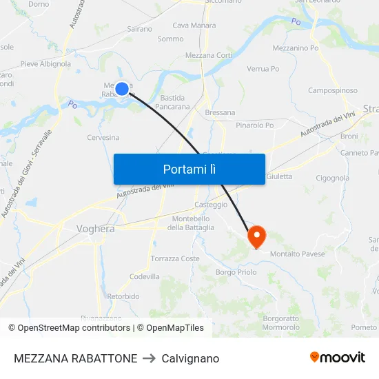 MEZZANA RABATTONE to Calvignano map