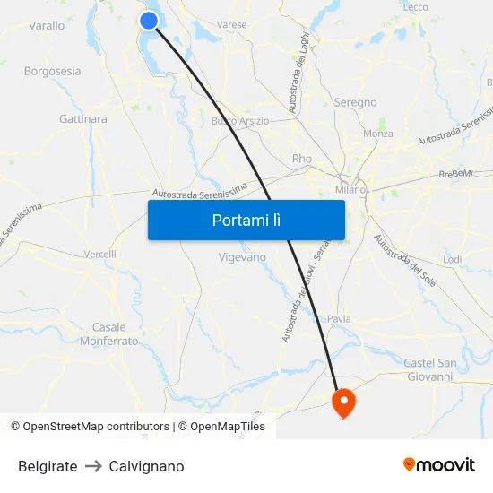 Belgirate to Calvignano map