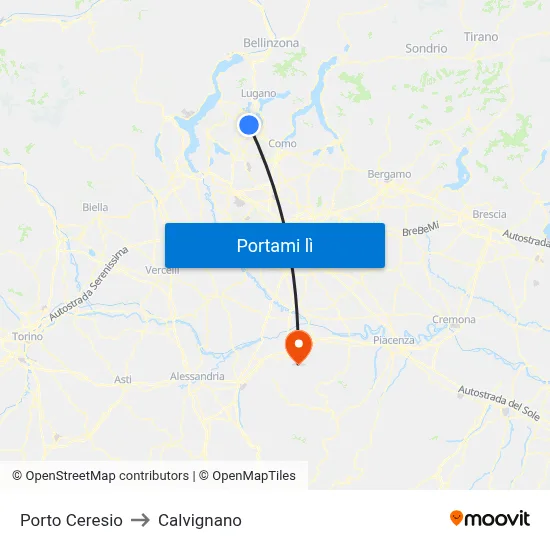 Porto Ceresio to Calvignano map
