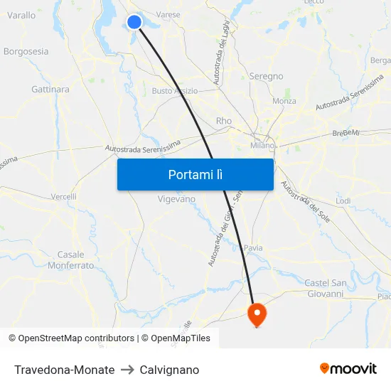 Travedona-Monate to Calvignano map