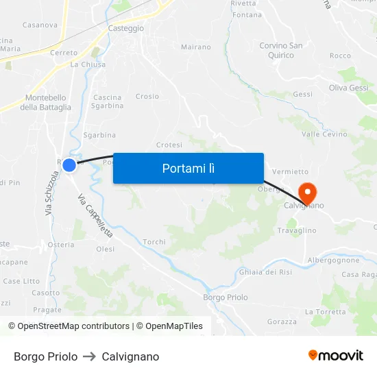 Borgo Priolo to Calvignano map