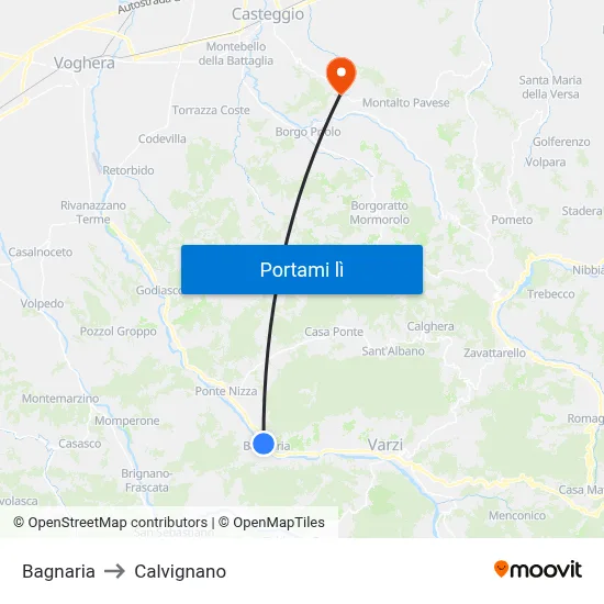 Bagnaria to Calvignano map