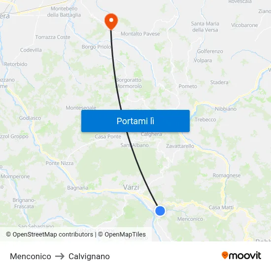 Menconico to Calvignano map