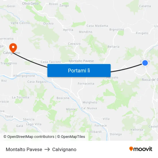 Montalto Pavese to Calvignano map
