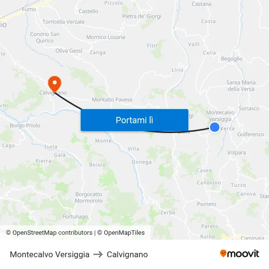 Montecalvo Versiggia to Calvignano map
