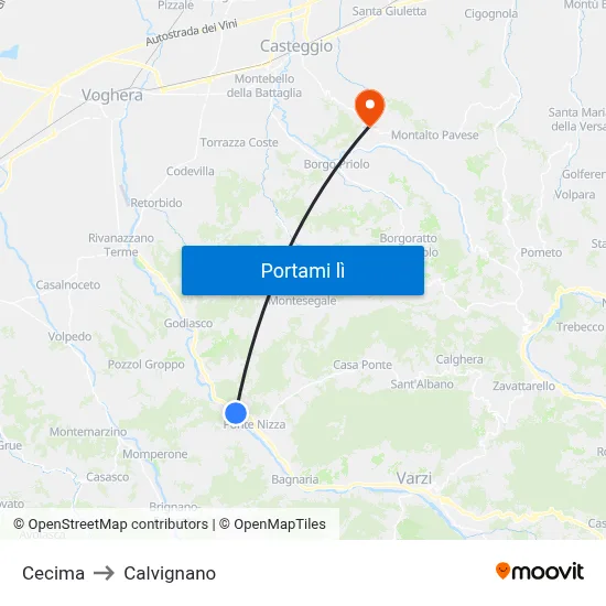 Cecima to Calvignano map