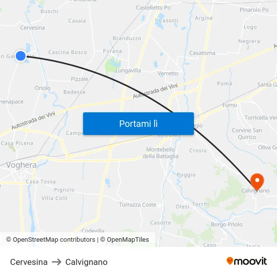 Cervesina to Calvignano map