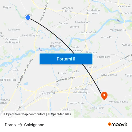 Dorno to Calvignano map