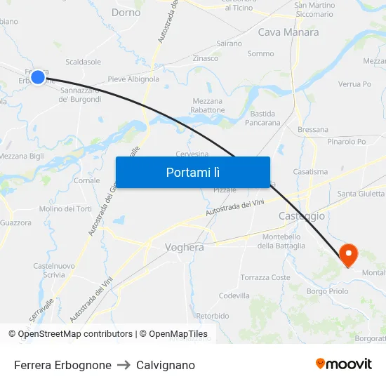 Ferrera Erbognone to Calvignano map