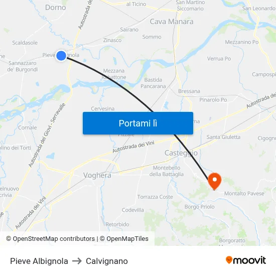 Pieve Albignola to Calvignano map