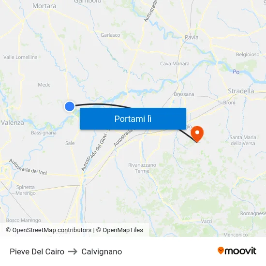 Pieve Del Cairo to Calvignano map