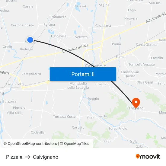 Pizzale to Calvignano map